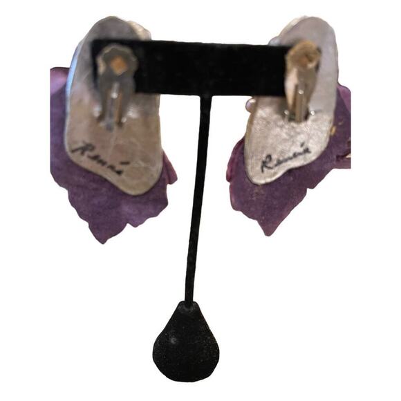 Earrings purple lavender beads clip -pearls - - Picture 3 of 3